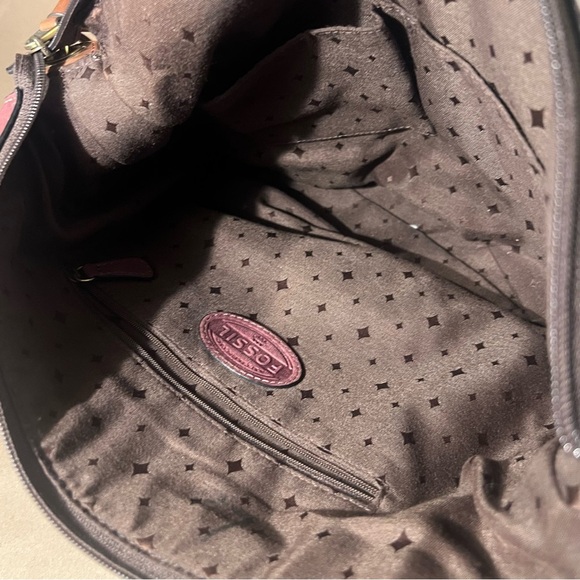 FOSSIL Brown Pebble Leather Morgan Traveler Crossbody Messenger Bag Purse Pocket - Picture 5 of 13